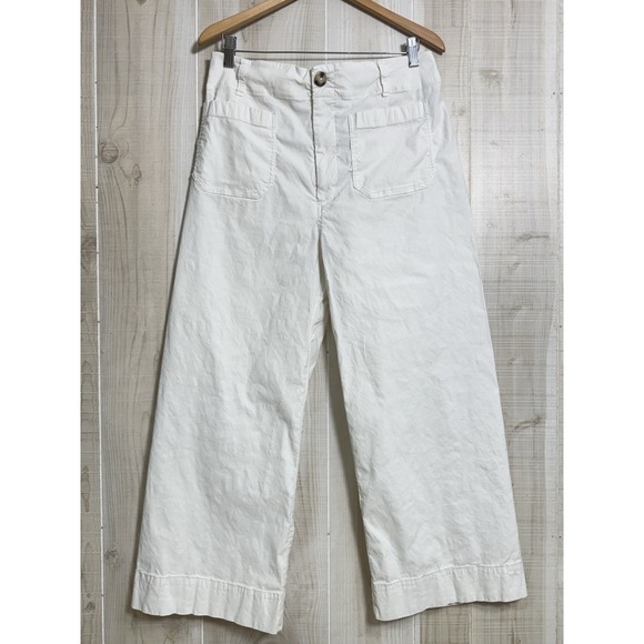 Maeve by Anthropologie Pants - Maeve Linen Blend Colette Pants White Wide Leg Cropped High Rise 32 Classic